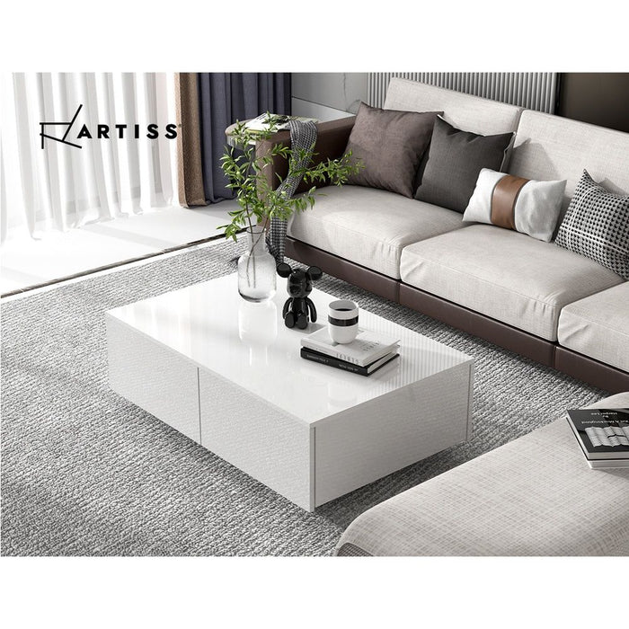Modern Coffee Table 4 Storage Drawers High Gloss Living Room Furniture White -Home Living Store - -  