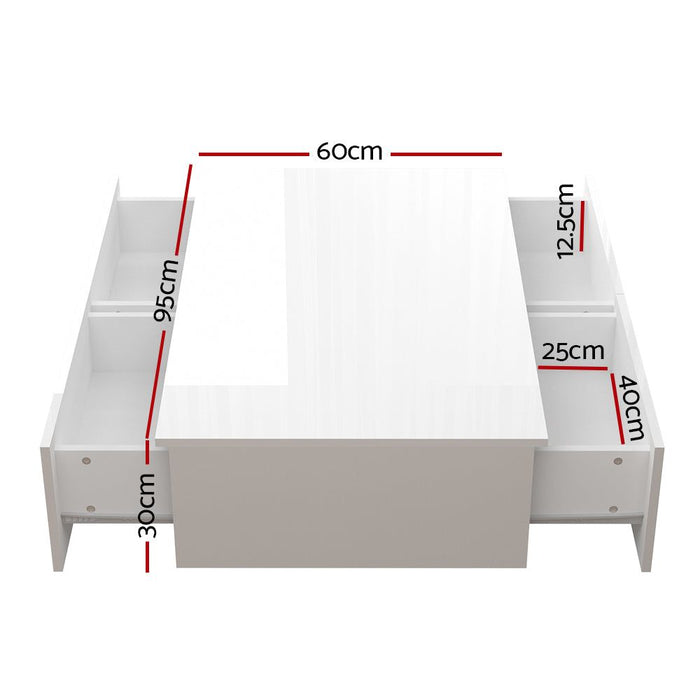 Modern Coffee Table 4 Storage Drawers High Gloss Living Room Furniture White -Home Living Store - -  
