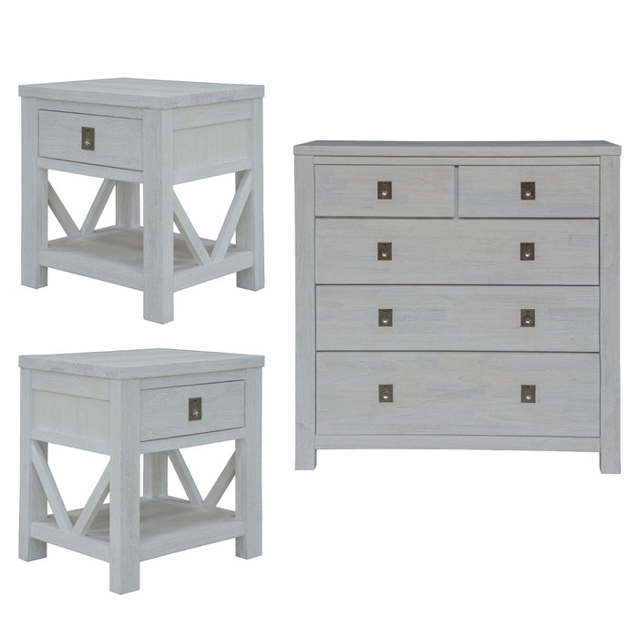 Myer 3pc Set 2 Bedside Tallboy Storage Cabinet Side End Table White Wash -Home Living Store - -  