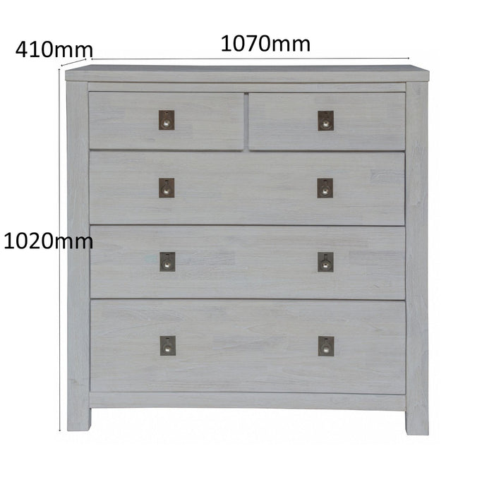 Myer Tallboy 5 Chest of Drawers Storage Cabinet White Wash -Home Living Store - -  