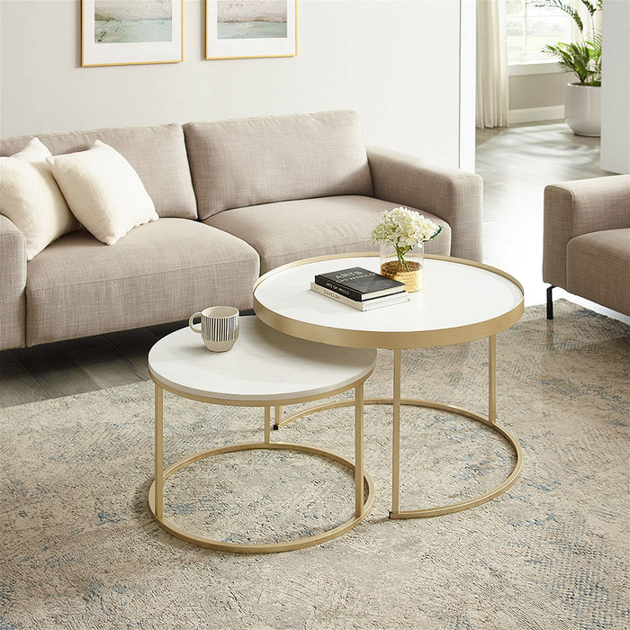 Nested Coffee Table White Marble Finish with Champagne Metal Frame by Criterion - Home Living Store - Coffee Table