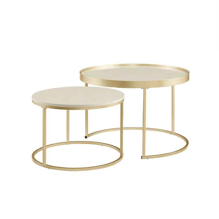 Nested Coffee Table White Marble Finish with Champagne Metal Frame by Criterion - Home Living Store - Coffee Table