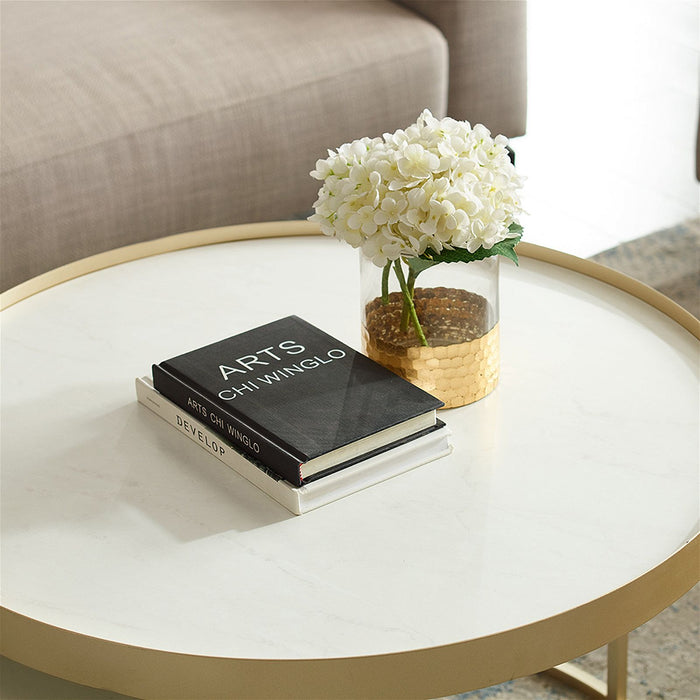 Nested Coffee Table White Marble Finish with Champagne Metal Frame by Criterion - Home Living Store - Coffee Table