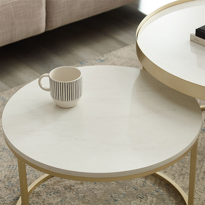 Nested Coffee Table White Marble Finish with Champagne Metal Frame by Criterion - Home Living Store - Coffee Table