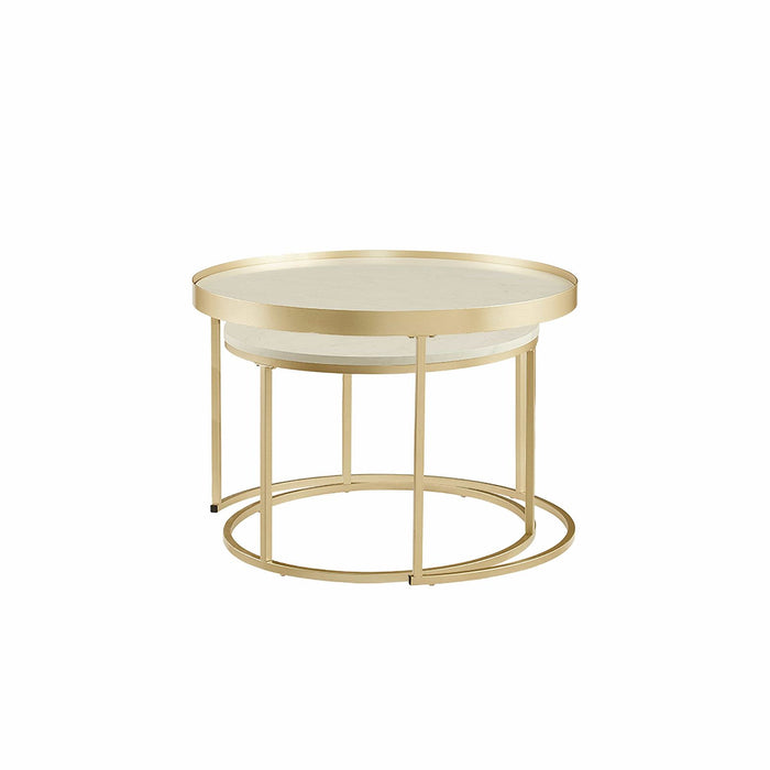 Nested Coffee Table White Marble Finish with Champagne Metal Frame by Criterion - Home Living Store - Coffee Table