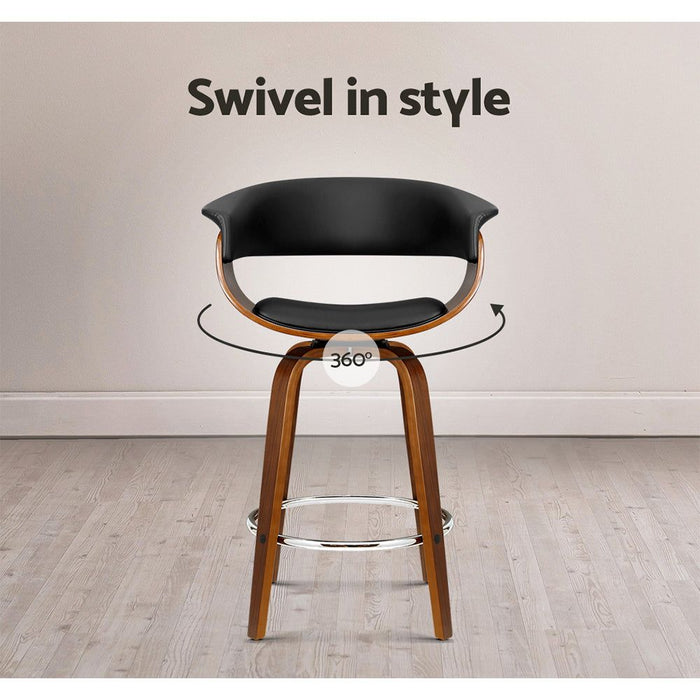 One Bar Stools Swivel PU Seat Wooden -Home Living Store - -  