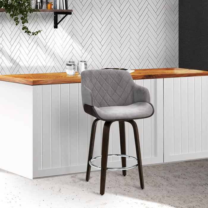 One Bar Stools Swivel Velvet Padded Wooden Home Living Store