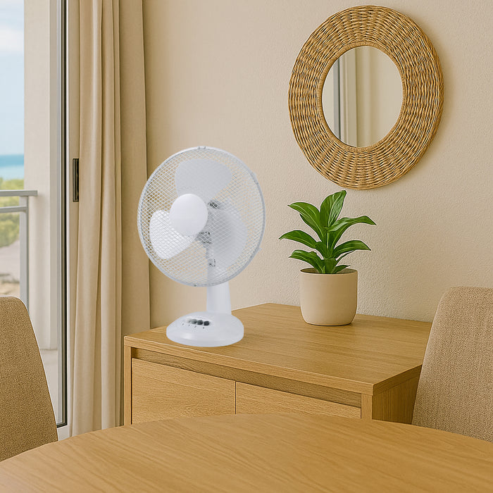 Sheffield 30cm Desktop Fan – White | 3-Speed Oscillating Desk Fan