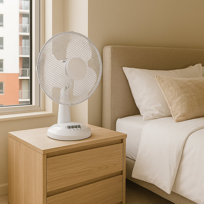 Sheffield 30cm Desktop Fan – White | 3-Speed Oscillating Desk Fan