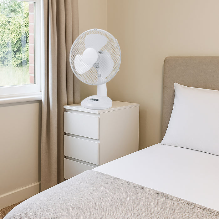 Sheffield 30cm Desktop Fan – White | 3-Speed Oscillating Desk Fan