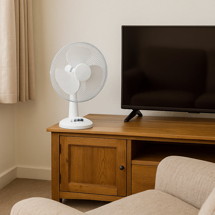 Sheffield 30cm Desktop Fan – White | 3-Speed Oscillating Desk Fan