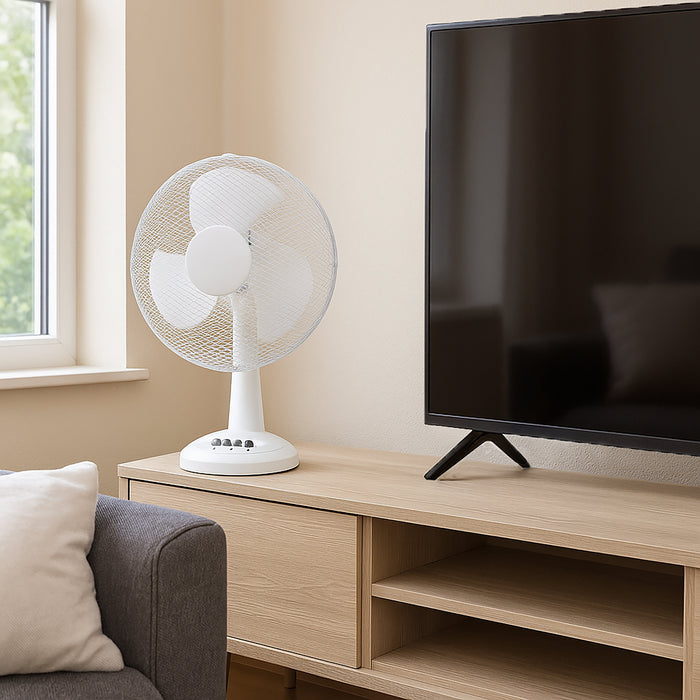 Sheffield 40cm Desk Top Fan – White | Oscillating 3-Speed Cooling Fan