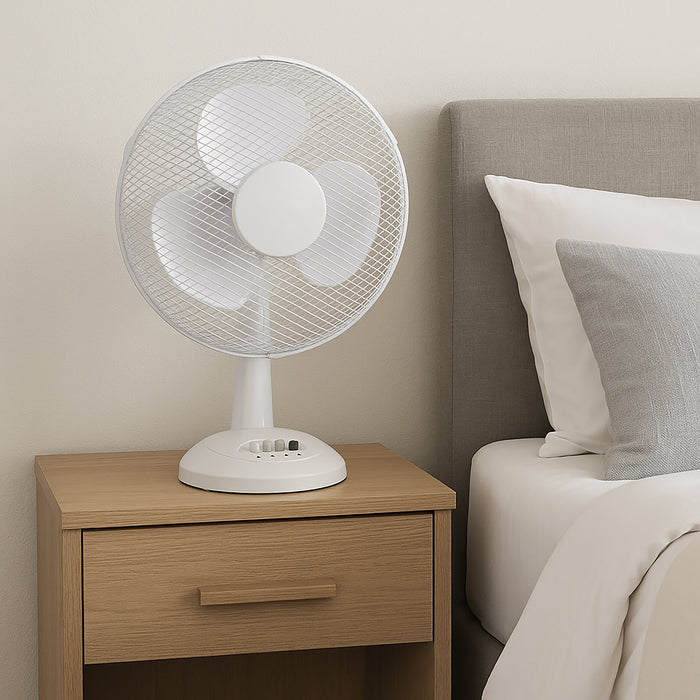 Sheffield 40cm Desk Top Fan – White | Oscillating 3-Speed Cooling Fan
