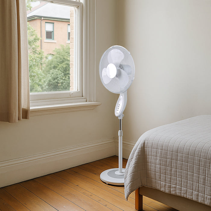 Sheffield 40cm Pedestal Fan – White | Remote Control, Adjustable Height, Timer