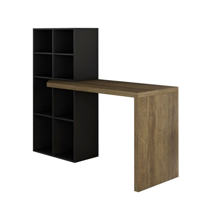 Pinto Office Desk with Built in Book Case, Black and Dark Oak Finish -Home Living Store - -  