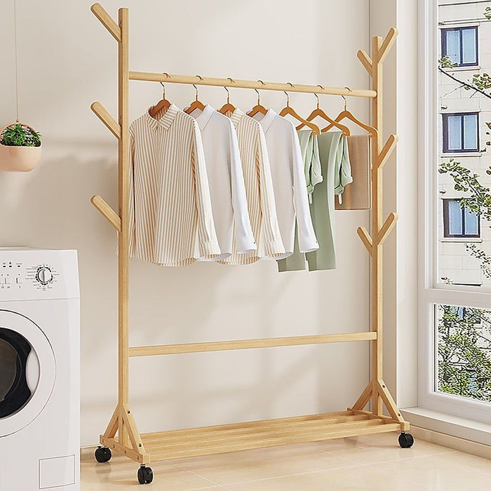 Portable Clothes Rack Coat Garment Stand Bamboo Rail Hanger Airer Closet -Home Living Store - -  