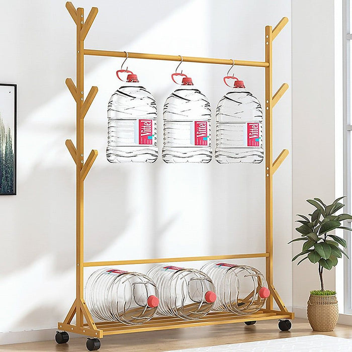 Portable Clothes Rack Coat Garment Stand Bamboo Rail Hanger Airer Closet -Home Living Store - -  