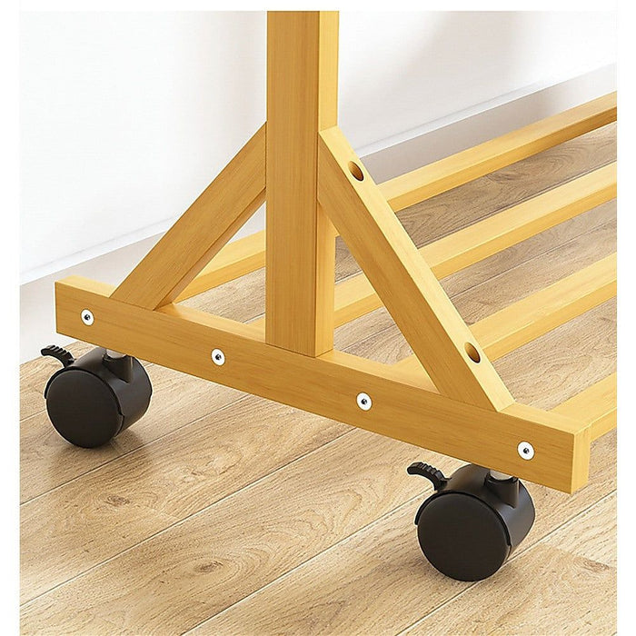 Portable Clothes Rack Coat Garment Stand Bamboo Rail Hanger Airer Closet -Home Living Store - -  