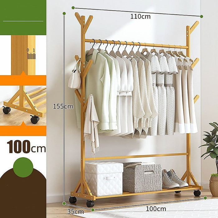 Portable Clothes Rack Coat Garment Stand Bamboo Rail Hanger Airer Closet -Home Living Store - -  