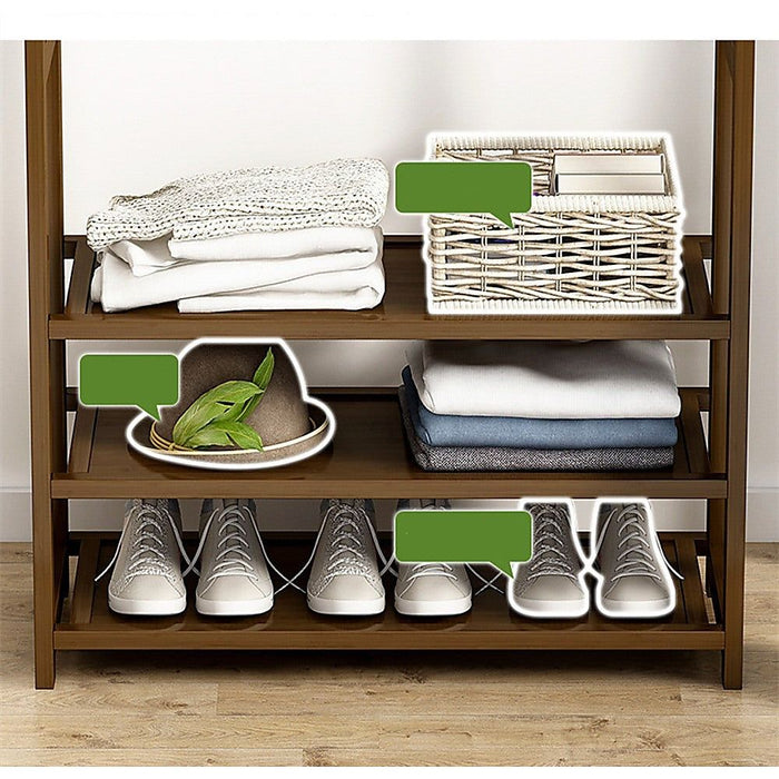 Portable Clothes Rack Coat Garment Stand Bamboo Rail Hanger Airer Closet -Home Living Store - -  