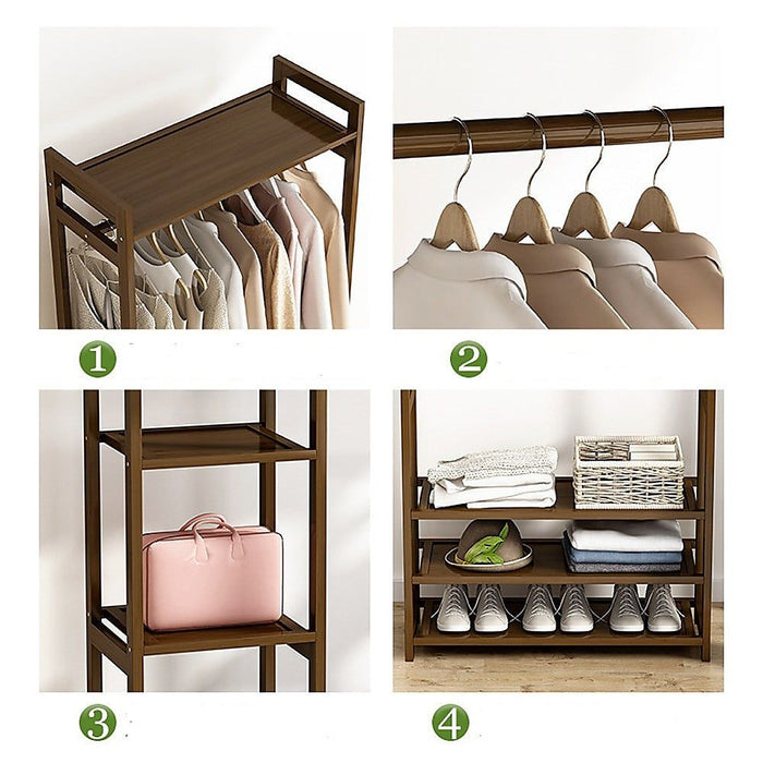 Portable Clothes Rack Coat Garment Stand Bamboo Rail Hanger Airer Closet -Home Living Store - -  