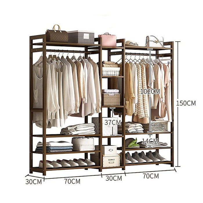 Portable Clothes Rack Coat Garment Stand Bamboo Rail Hanger Airer Closet -Home Living Store - -  