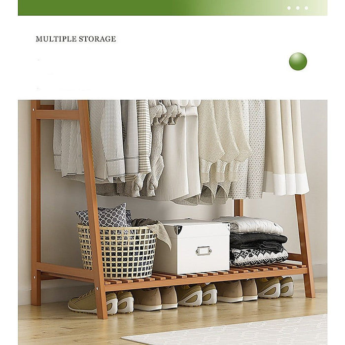 Portable Clothes Rack Coat Garment Stand Bamboo Rail Hanger Airer Closet -Home Living Store - -  