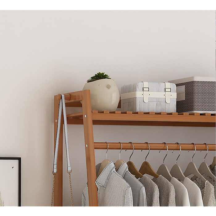 Portable Clothes Rack Coat Garment Stand Bamboo Rail Hanger Airer Closet -Home Living Store - -  