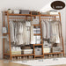 Portable Clothes Rack Coat Garment Stand Bamboo Rail Hanger Airer Closet -Home Living Store - -  