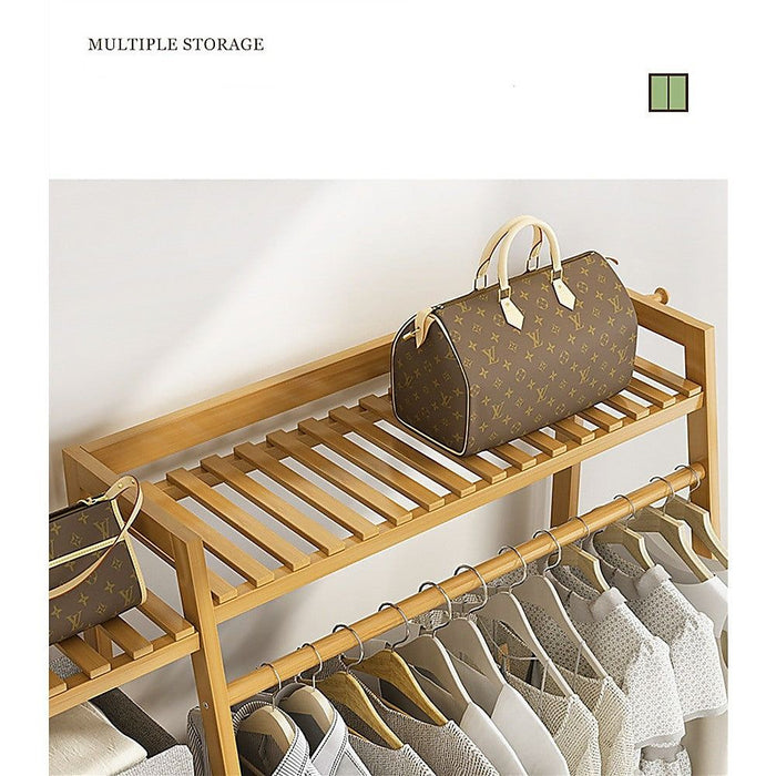 Portable Clothes Rack Coat Garment Stand Bamboo Rail Hanger Airer Closet -Home Living Store - -  