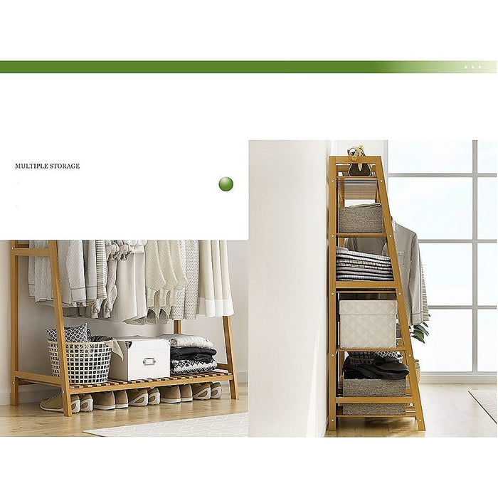 Portable Clothes Rack Coat Garment Stand Bamboo Rail Hanger Airer Closet -Home Living Store - -  