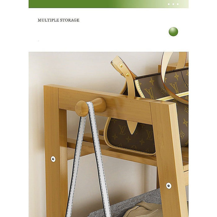 Portable Clothes Rack Coat Garment Stand Bamboo Rail Hanger Airer Closet -Home Living Store - -  