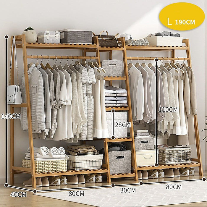 Portable Clothes Rack Coat Garment Stand Bamboo Rail Hanger Airer Closet -Home Living Store - -  