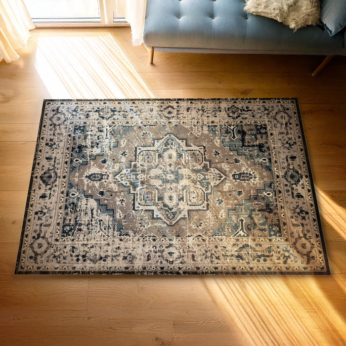 Bazaar Printed Microfibre Rug - Blue | 160 x 240cm by Urban Style