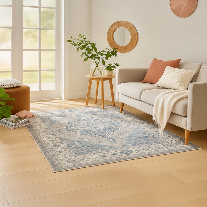 Bazaar Printed Microfibre Rug - Blue | 160 x 240cm by Urban Style