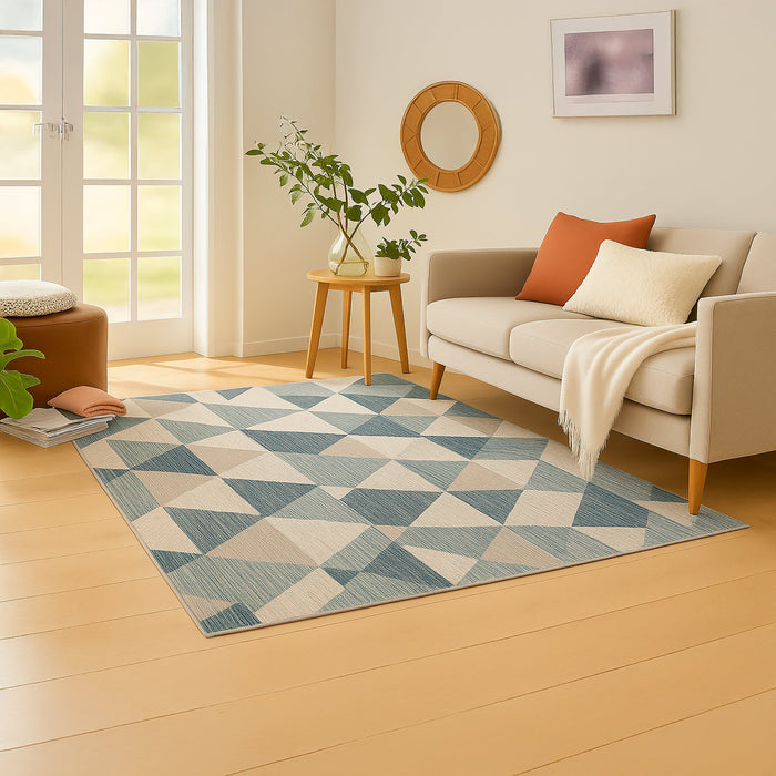 Geometric Printed Microfibre Rug - Blue | 160 x 240cm by Urban Style