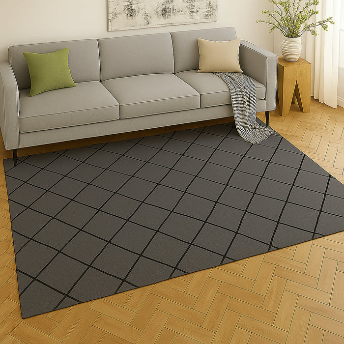 Geometric Printed Microfibre Rug - Grey/Black | 160 x 240cm by Urban Style