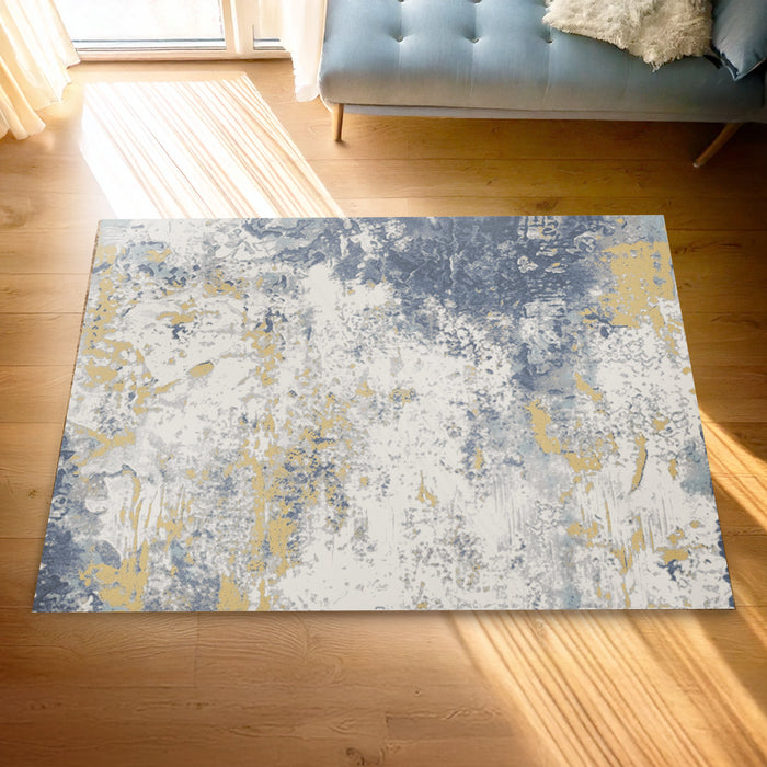 Abstract Printed Microfibre Rug - Blue & Yellow | 160 x 240cm by Urban Style
