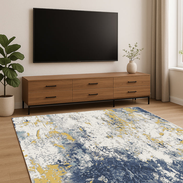 Abstract Printed Microfibre Rug - Blue & Yellow | 160 x 240cm by Urban Style