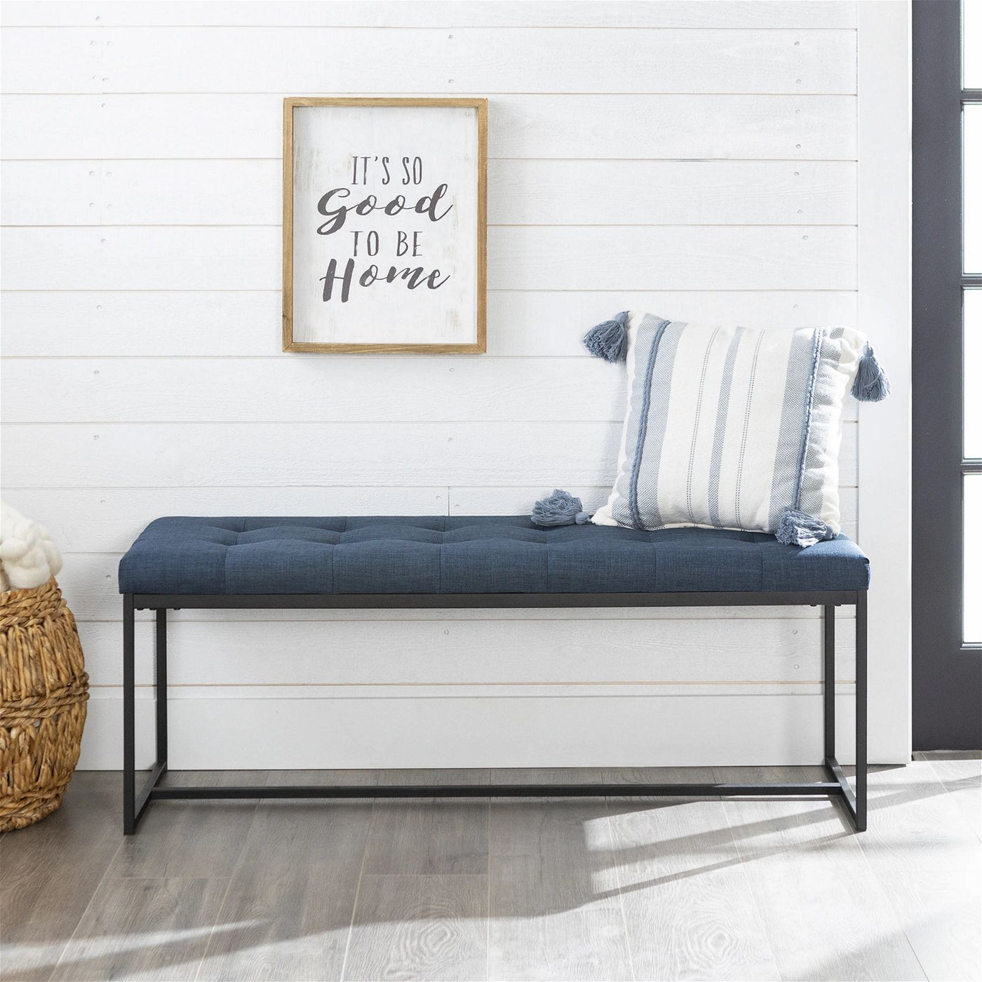 Relax Bench Seat in Blue Fabric with Black Metal Frame by Woodstock ...