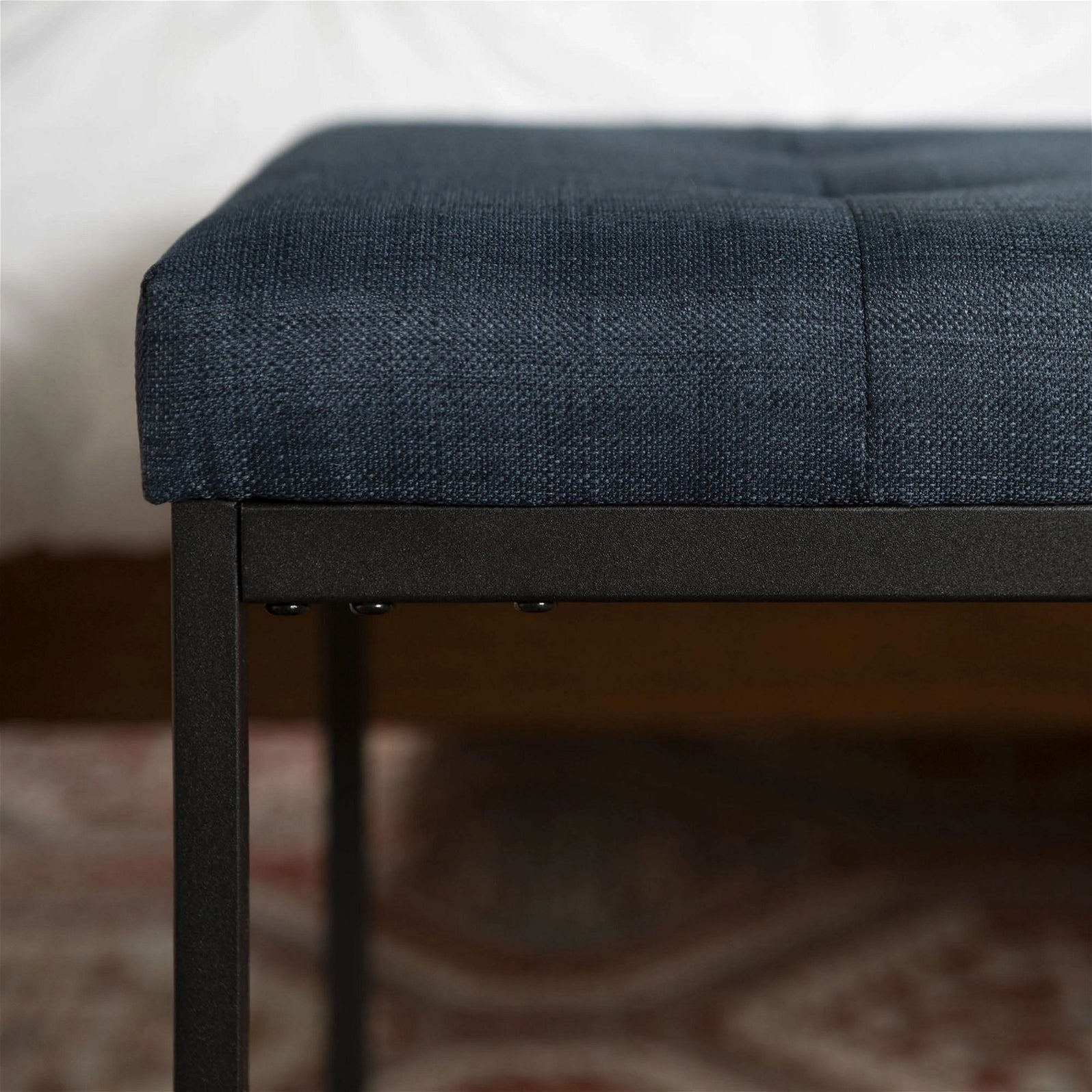 Relax Bench Seat in Blue Fabric with Black Metal Frame by Woodstock ...