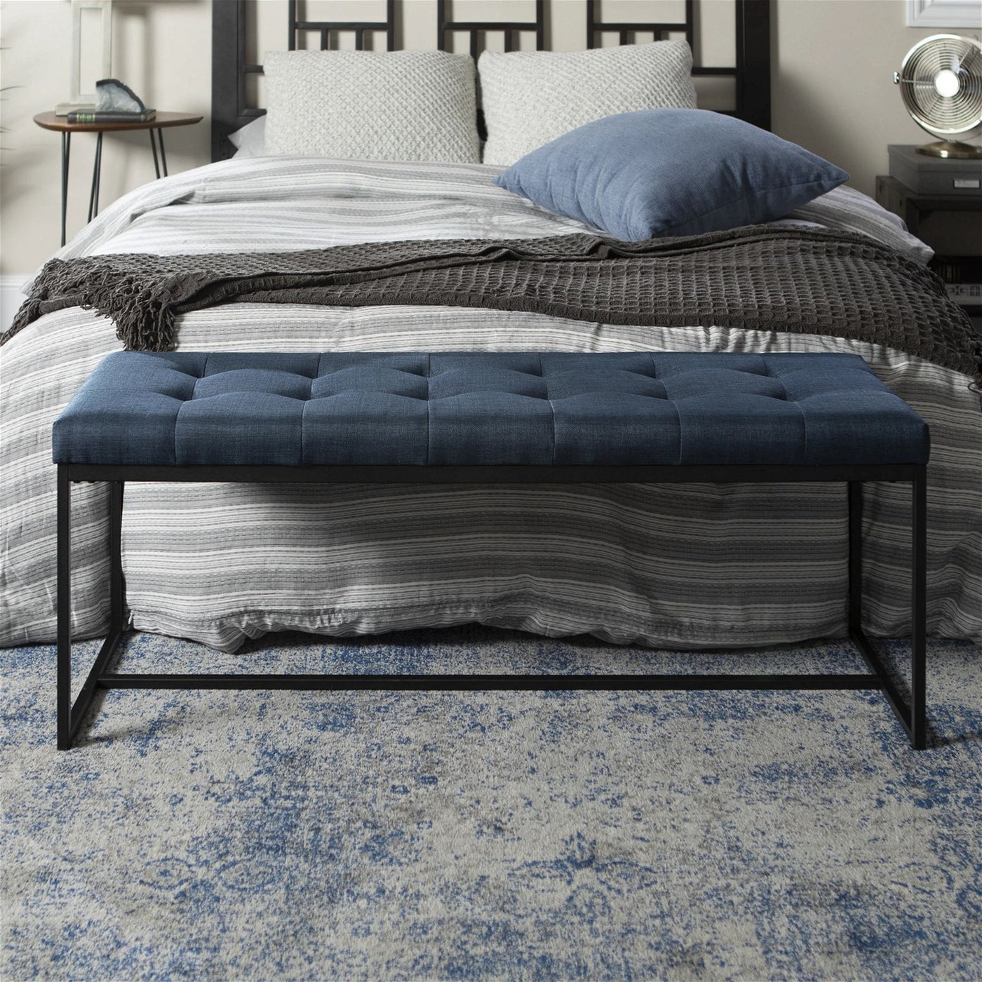 Relax Bench Seat in Blue Fabric with Black Metal Frame by Woodstock ...