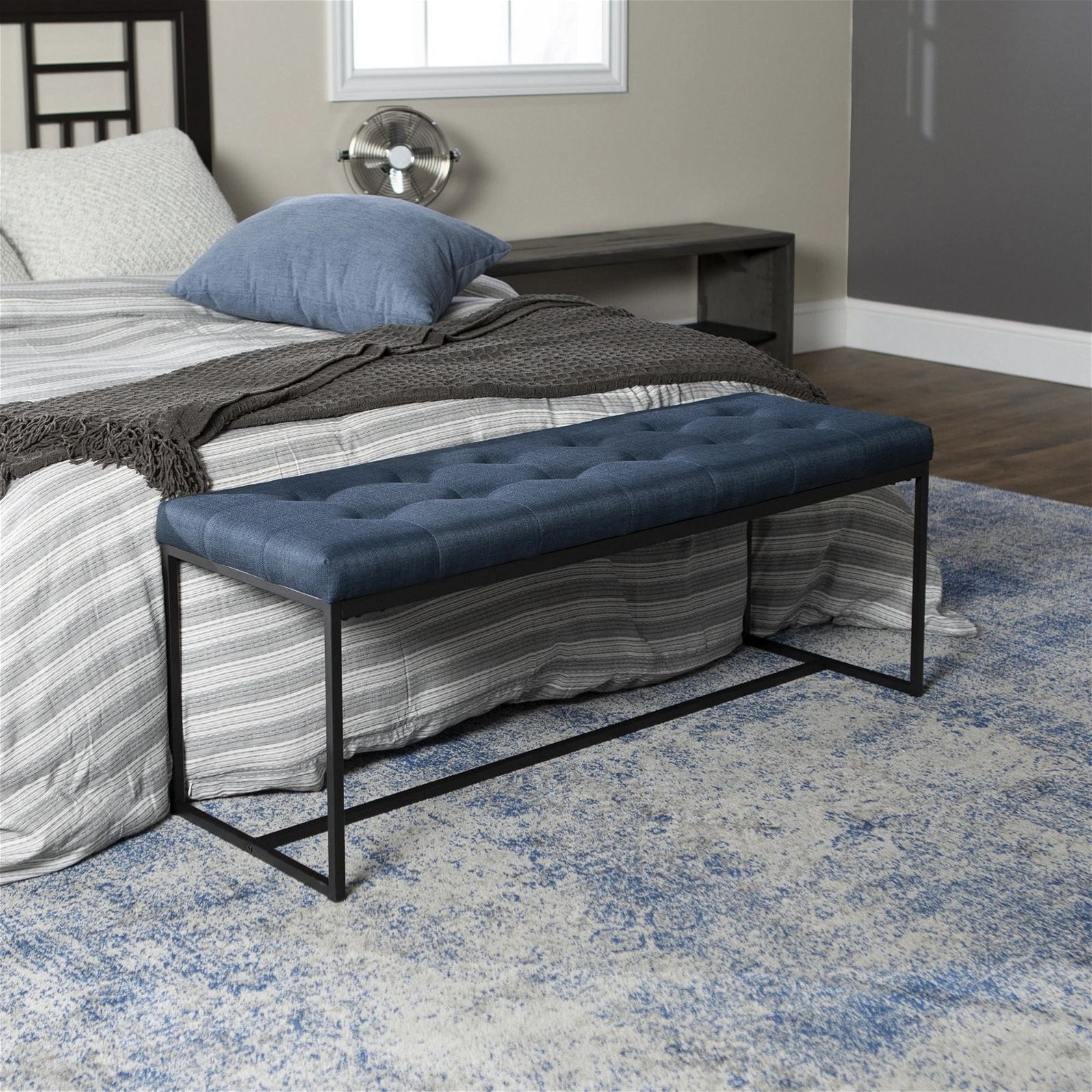 Relax Bench Seat in Blue Fabric with Black Metal Frame by Woodstock ...