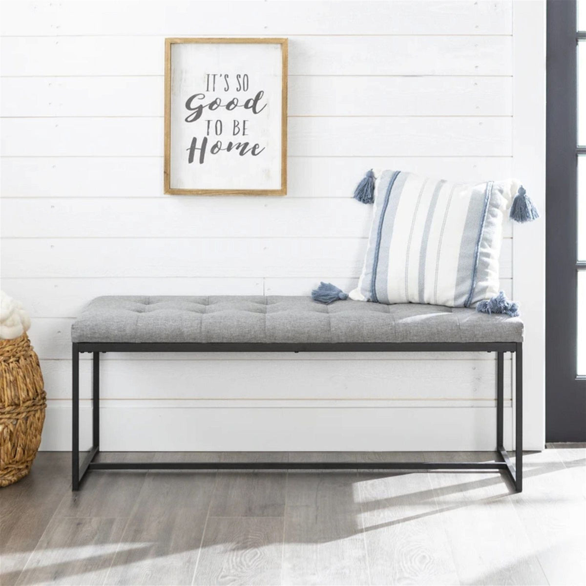 Relax Bench Seat in Grey Fabric with Black Metal Frame by Woodstock ...