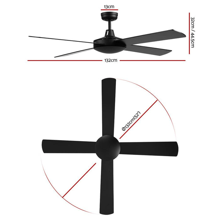 Devanti 52'' Ceiling Fan w/Remote - Black -Home Living Store - -  