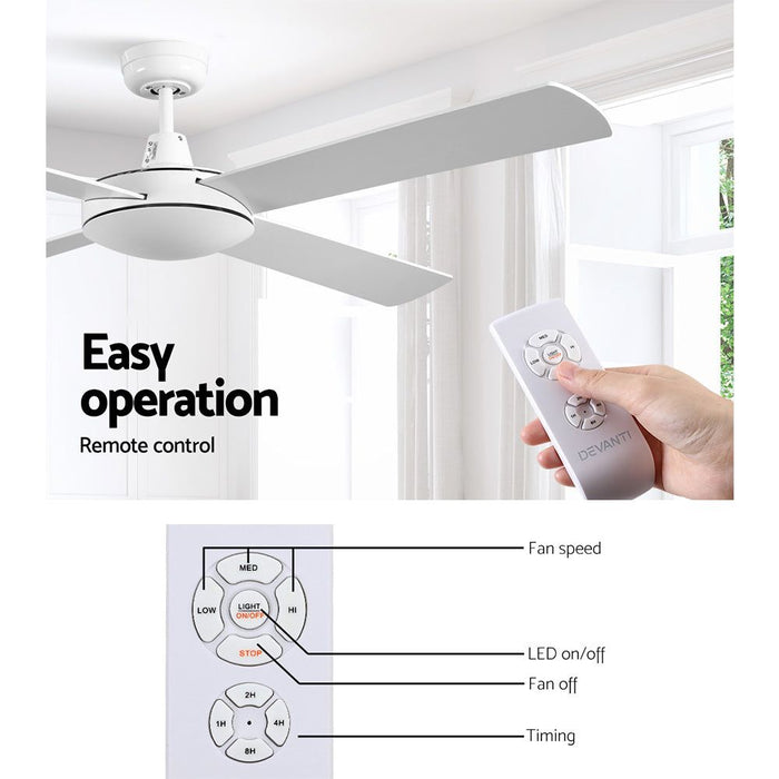 Devanti 52'' Ceiling Fan w/Remote - White -Home Living Store - -  