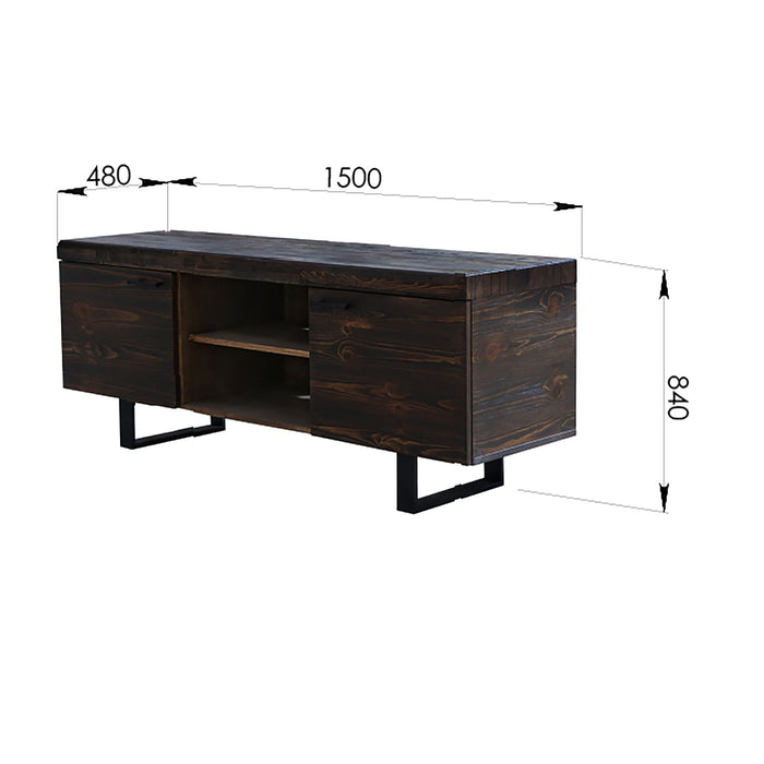 Rustica 160cm ETU Entertainment TV Unit Solid Pine Wood 2 Door Black -Home Living Store - -  