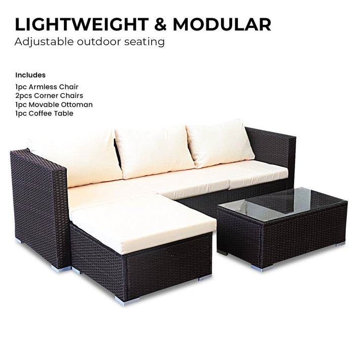 Sarantino 5pc Modular Outdoor Lounge Set PE Rattan - Brown -Home Living Store - -  