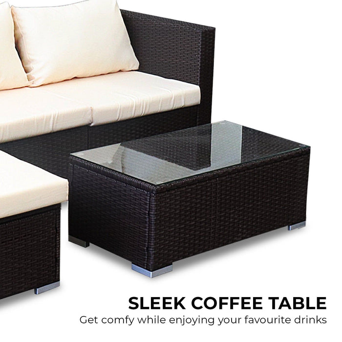 Sarantino 5pc Modular Outdoor Lounge Set PE Rattan - Brown -Home Living Store - -  