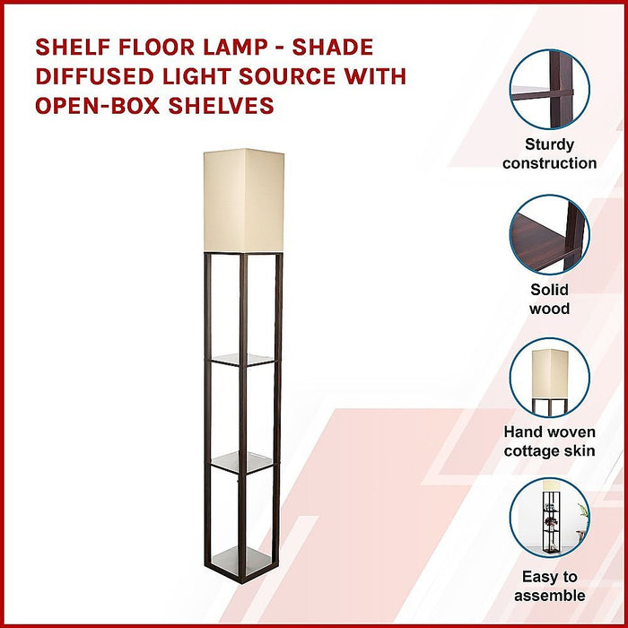 Shelf Floor Lamp - Shade Diffused Light Source with Open-Box Shelves -Home Living Store - -  